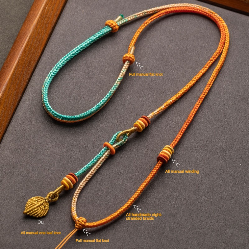 Polyester Fiber Necklace with Double Hanging Leaf Knot Pendant